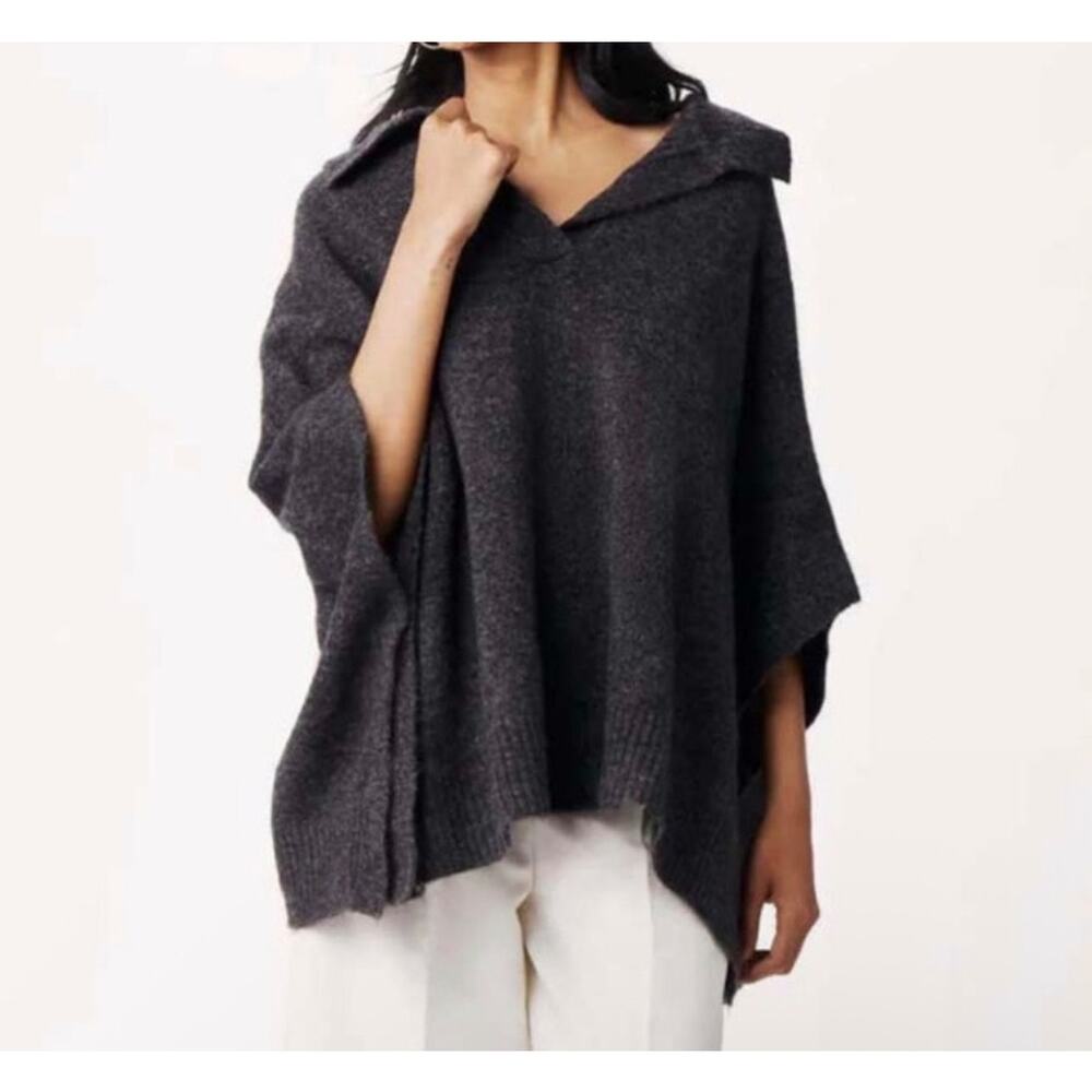 MERSEA Cambridge Collar Poncho Womens OS Gray Wool Mohair‎ Travel Chunky Sweater